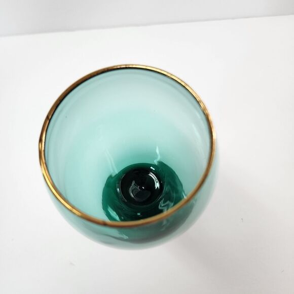 Vintage Libbey Green Goblet Wine Glasses with Gold Trim Set of 4 - Picture 3 of 5